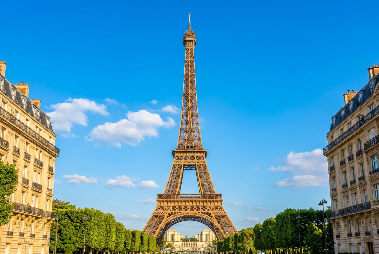 Tour Eiffel vue depuis l'esplanade du Trocadéro à Paris